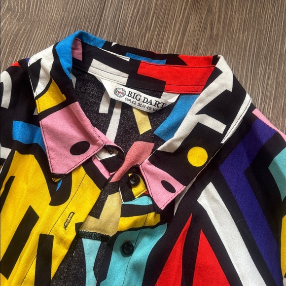 BIG DART Colorful Abstract Button-Up Shirt — Pink, Yellow, Blue, Black - Picture 2 of 5